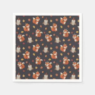 Foxes and Owl Woodland Fall Kids Birthday Party Napkins