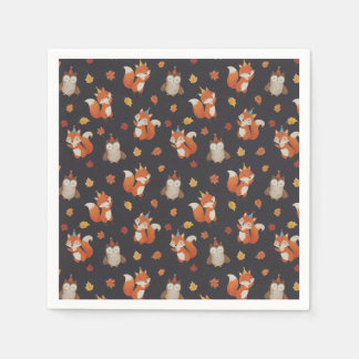 Foxes and Owl Woodland Fall Kids Birthday Party Napkins