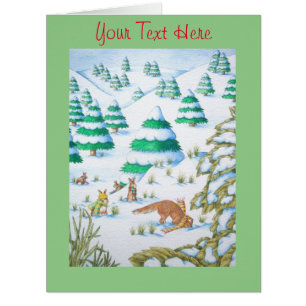 foxes and rabbits playing in the snow christmas cards