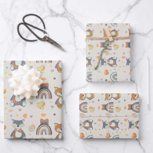 Foxes and Rainbow BabyToddler Wrapping Paper 
