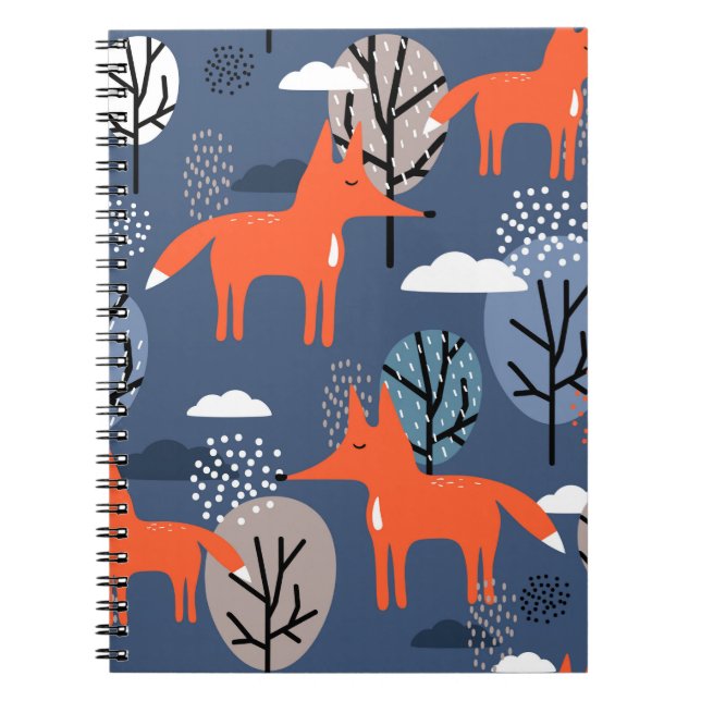 Foxes and trees, hand drawn backdrop. Colorful sea Notebook (Front)