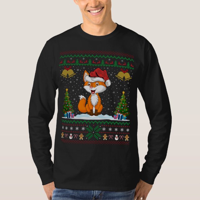 Foxes Animal Lover Xmas Gift Ugly Fox Christmas T-Shirt (Front)