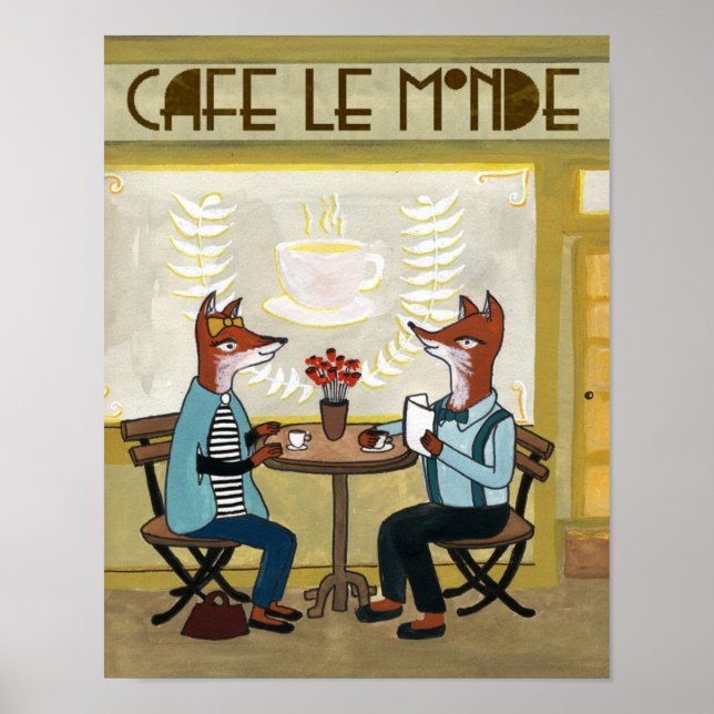 Foxes at the Cafe - Two Foxes at a Cafe Poster (Front)