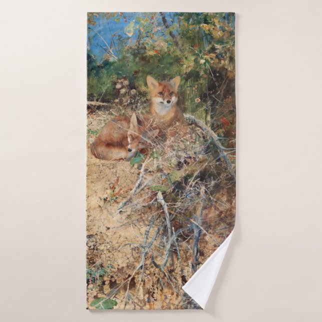 Foxes, Bruno Liljefors Bath Towel (Bath Towel)