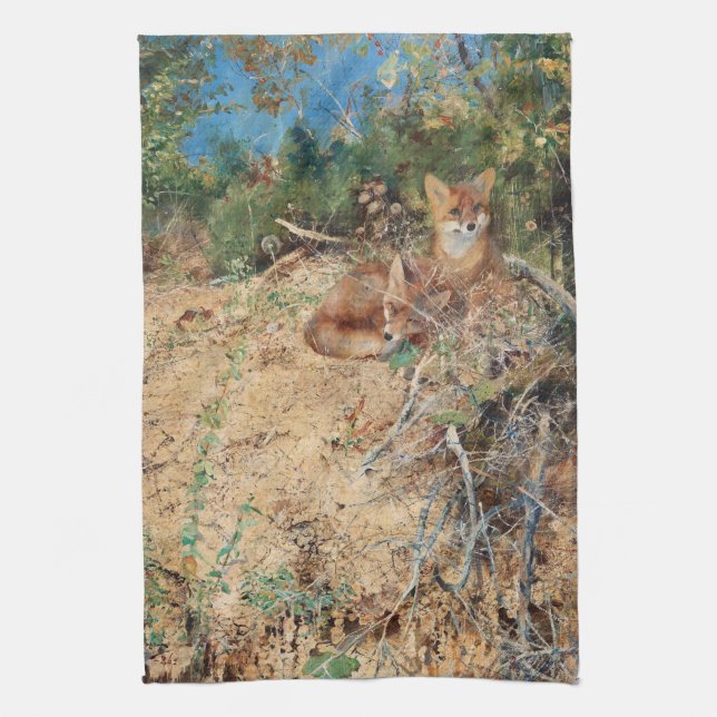 Foxes, Bruno Liljefors Kitchen Towel (Vertical)