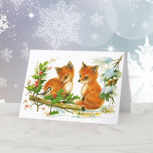 Foxes & Chickadee Christmas Woodland Friends Holiday Card