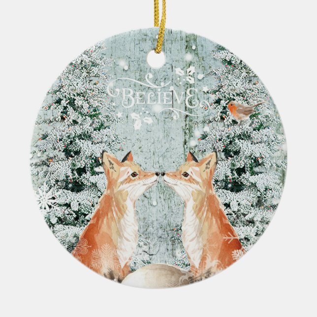 foxes christmas ornament winter snow decoration (Front)
