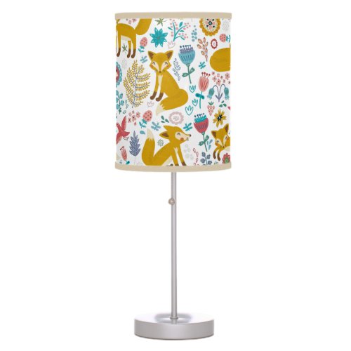 Foxes  Colorful Retro Flowers Pattern Table Lamp