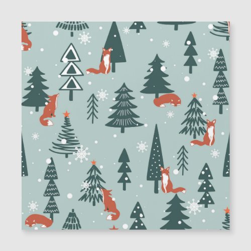 Foxes fir_trees winter colorful pattern