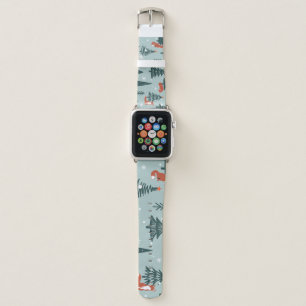 Foxes, fir-trees, winter, colorful pattern apple watch band