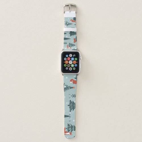 Foxes fir_trees winter colorful pattern apple watch band