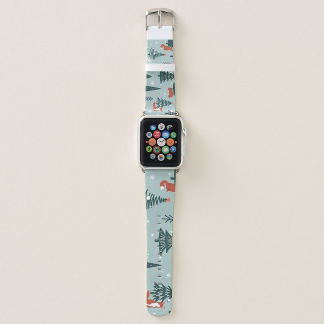Foxes, fir-trees, winter, colorful pattern apple watch band (Front)