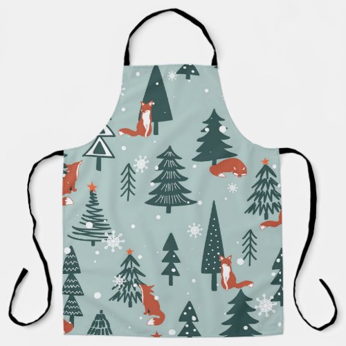 Foxes fir_trees winter colorful pattern apron