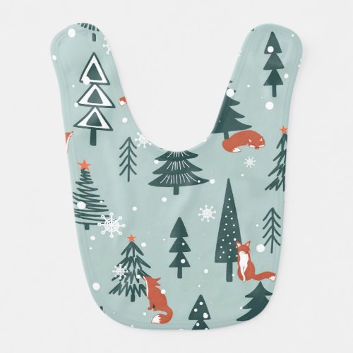 Foxes fir_trees winter colorful pattern baby bib