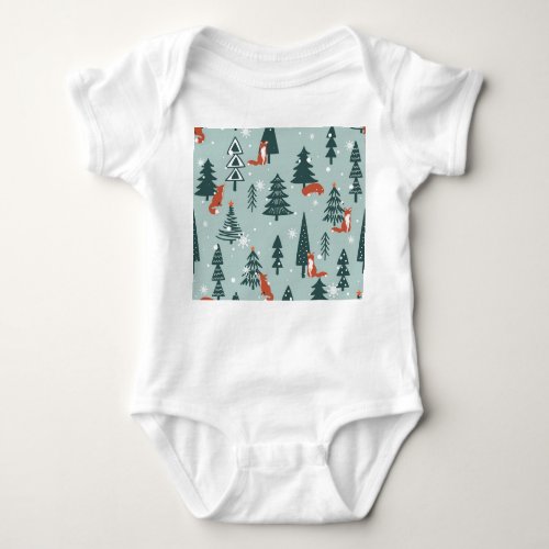Foxes fir_trees winter colorful pattern baby bodysuit