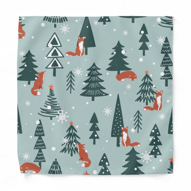 Foxes, fir-trees, winter, colorful pattern bandana (Front)
