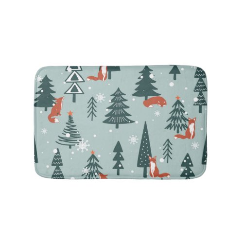 Foxes fir_trees winter colorful pattern bath mat