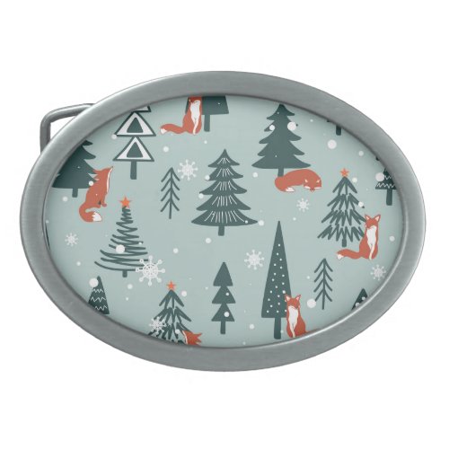 Foxes fir_trees winter colorful pattern belt buckle