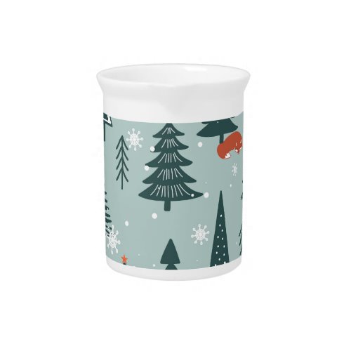Foxes fir_trees winter colorful pattern beverage pitcher