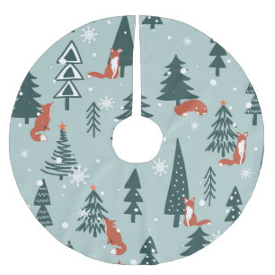 Foxes, fir-trees, winter, colorful pattern brushed polyester tree skirt