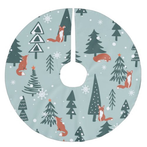 Foxes fir_trees winter colorful pattern brushed polyester tree skirt
