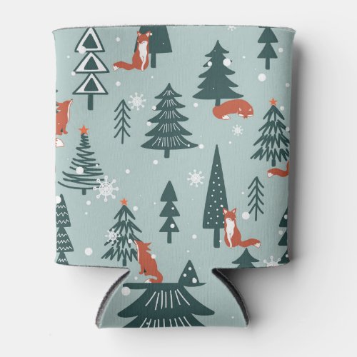 Foxes fir_trees winter colorful pattern can cooler