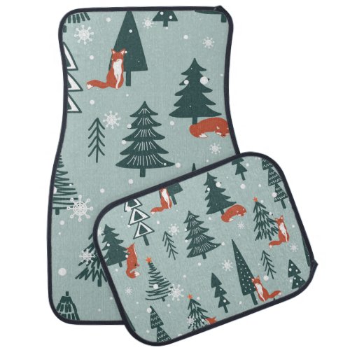 Foxes fir_trees winter colorful pattern car floor mat