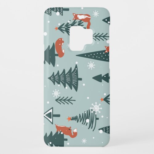 Foxes fir_trees winter colorful pattern Case_Mate samsung galaxy s9 case