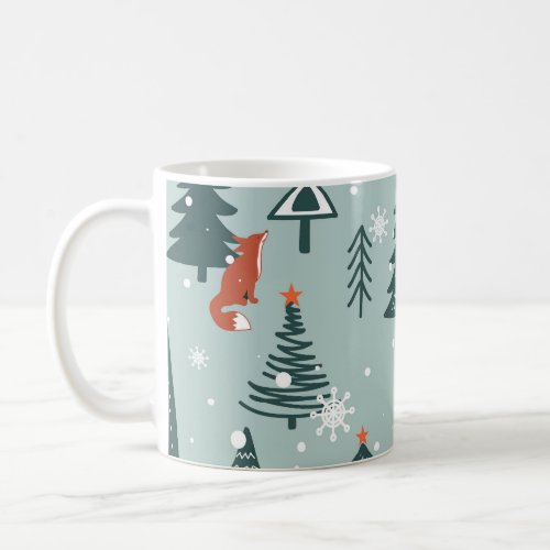 Foxes fir_trees winter colorful pattern coffee mug