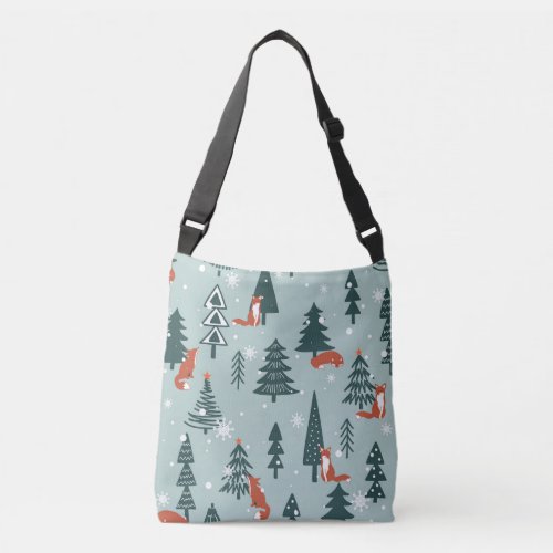 Foxes fir_trees winter colorful pattern crossbody bag