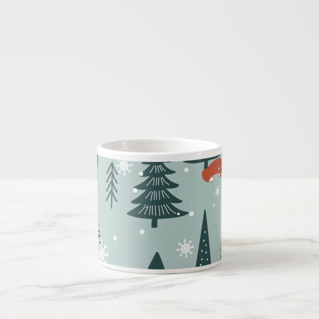Foxes, fir-trees, winter, colorful pattern espresso cup (Front)