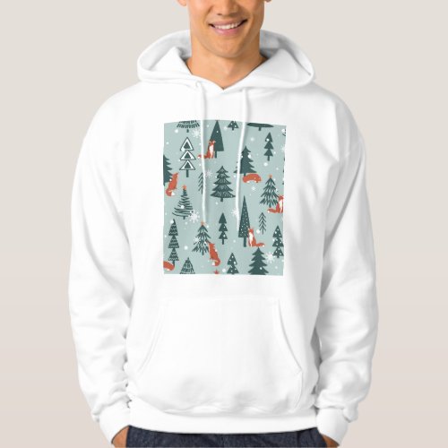 Foxes fir_trees winter colorful pattern hoodie