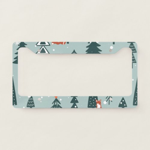 Foxes fir_trees winter colorful pattern license plate frame