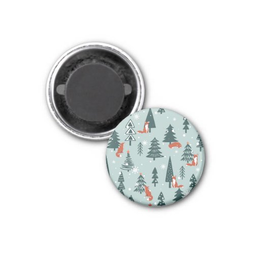 Foxes fir_trees winter colorful pattern magnet