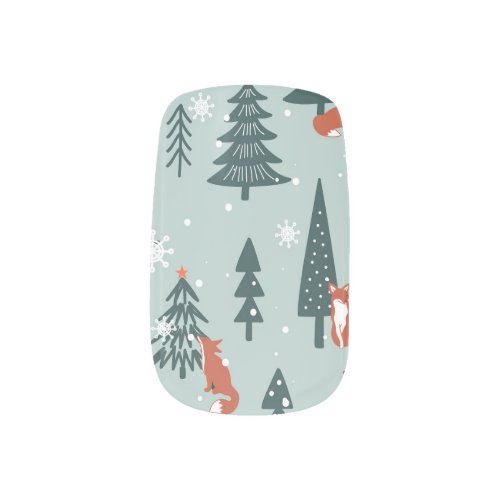 Foxes fir_trees winter colorful pattern minx nail art