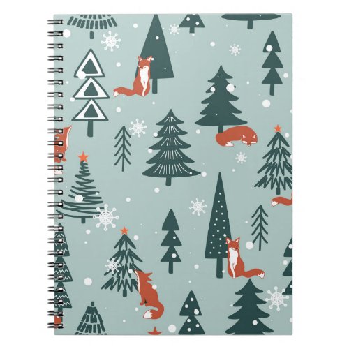 Foxes fir_trees winter colorful pattern notebook