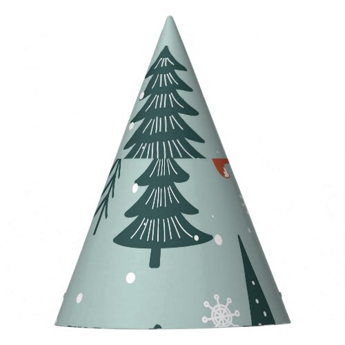 Foxes fir_trees winter colorful pattern party hat
