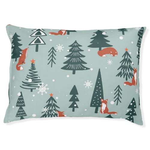 Foxes fir_trees winter colorful pattern pet bed