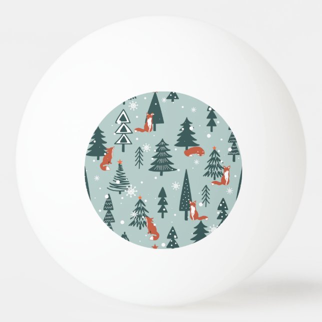 Foxes, fir-trees, winter, colorful pattern ping pong ball (Front)