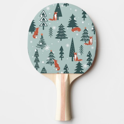 Foxes fir_trees winter colorful pattern ping pong paddle