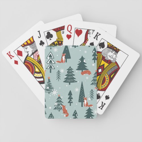 Foxes fir_trees winter colorful pattern playing cards