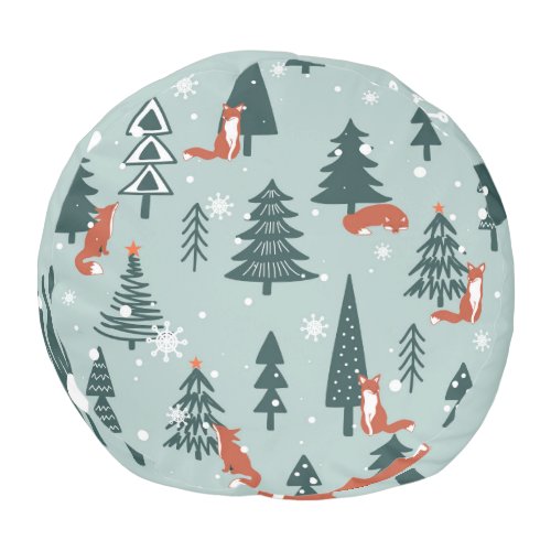 Foxes fir_trees winter colorful pattern pouf