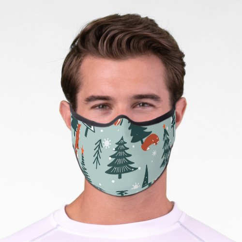 Foxes fir_trees winter colorful pattern premium face mask