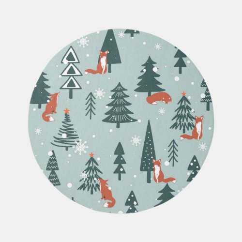 Foxes fir_trees winter colorful pattern rug