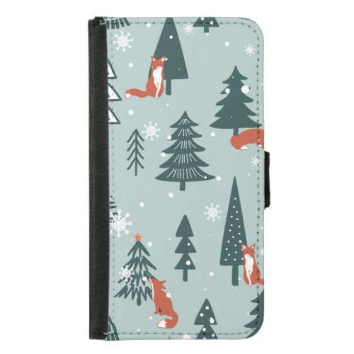 Foxes fir_trees winter colorful pattern samsung galaxy s5 wallet case