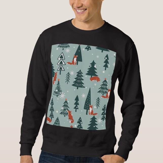 Foxes, fir-trees, winter, colorful pattern sweatshirt (Front)