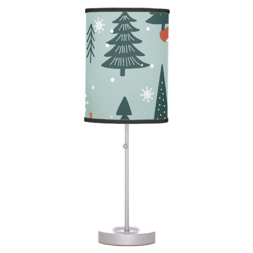 Foxes fir_trees winter colorful pattern table lamp