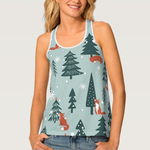Foxes fir_trees winter colorful pattern tank top