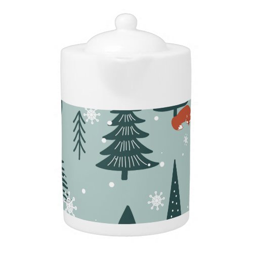 Foxes fir_trees winter colorful pattern teapot