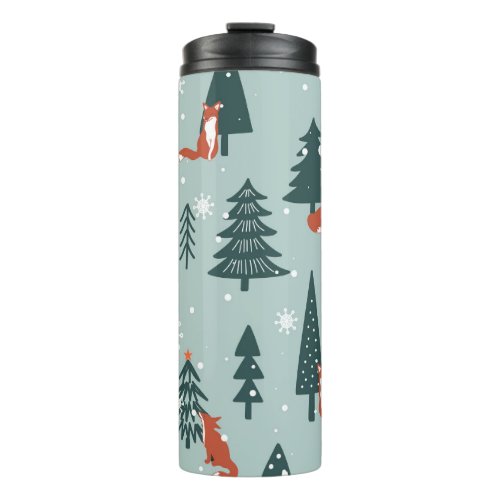 Foxes fir_trees winter colorful pattern thermal tumbler